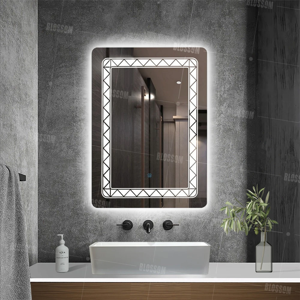 Silver LED Illuminated Bathroom Vanity Mirror Decorative Wall Mount for Home and Hotel Use