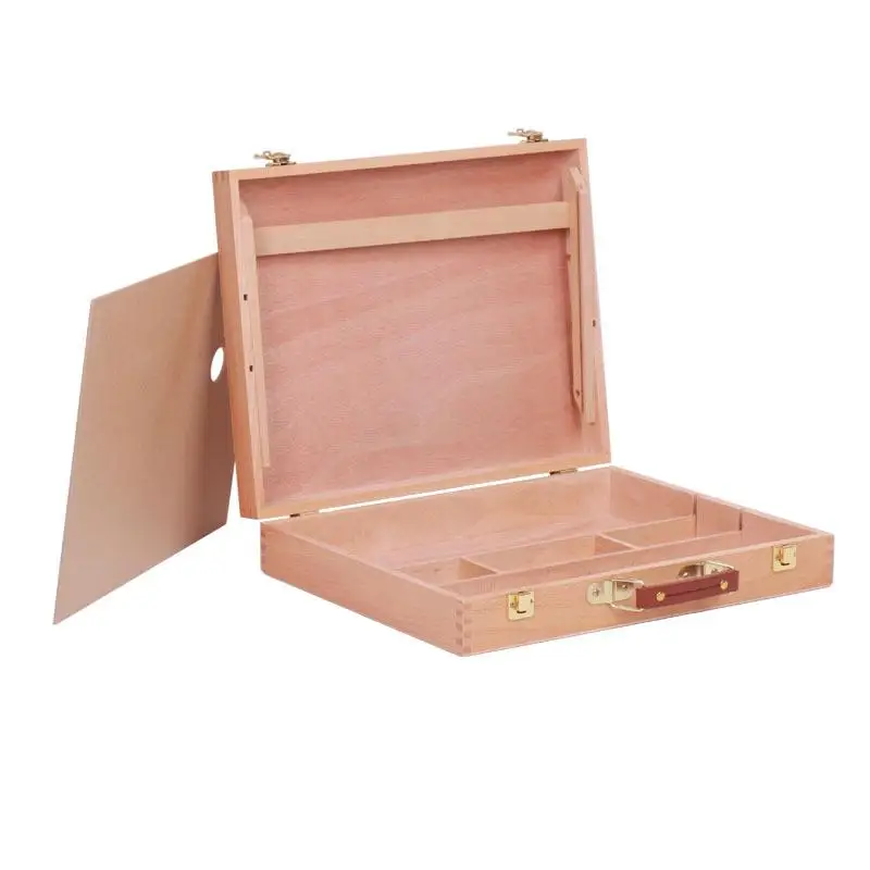 Wood Tabletop Easel Storage Beech Portable Sketch box for Painting Adjustable Wooden Desktop Drawing Easel Case for Art Supplies