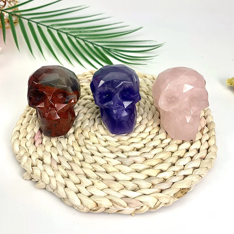 Chakra натуральные кварцевые черепа кристаллы лечебные камни резьба Подарочные Хрустальные из розового кварца