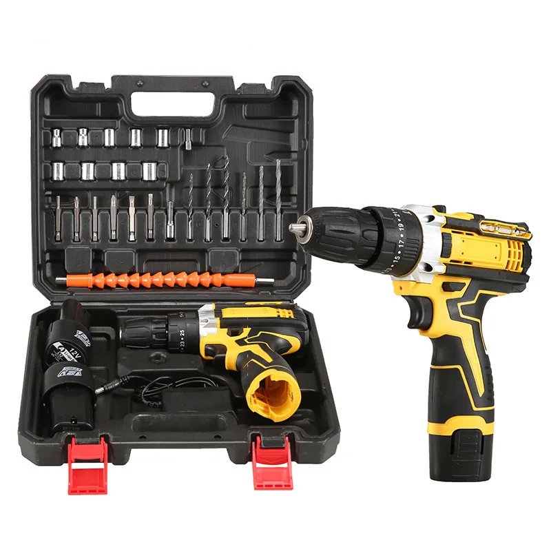 12v/21v Power Tool Kits 10mm Rechargeable Battery Screwdriver Multifunction Lithium Electric Impact Cordless Drill Set Tool Box