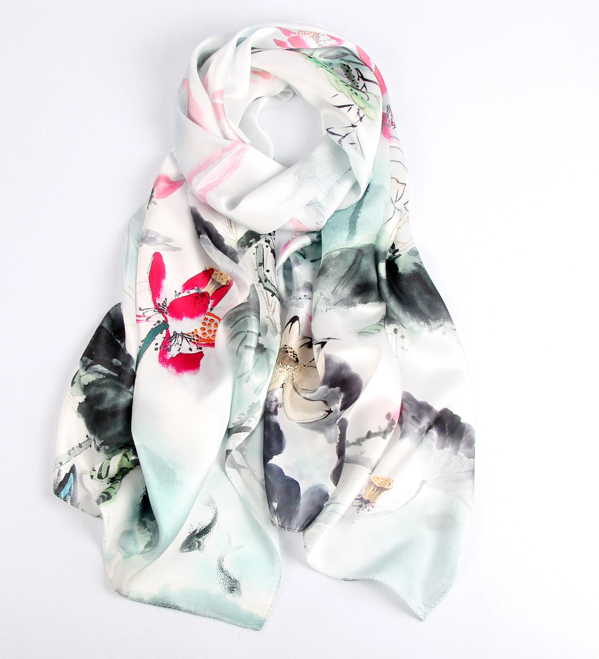 
satin square chinese customisedcustom long satin printing silk printed lightweight scarf 