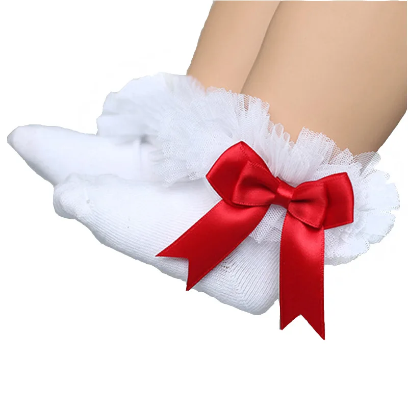 Autumn new children socks girls monochrome striped bubble mouth tube socks baby bow cotton non-slip socks