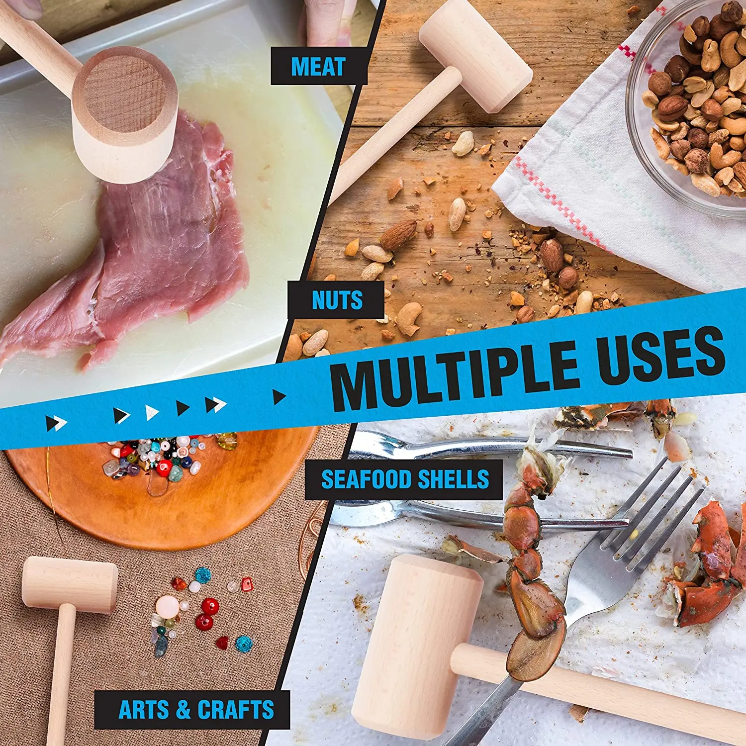 Customize logo Solid beech wood hammer mallet with round edge