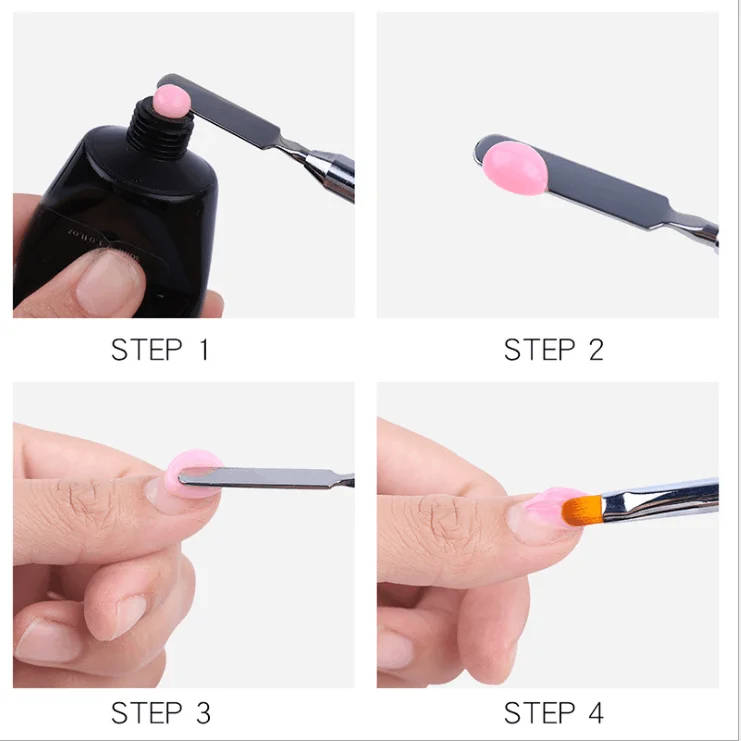 Professional Black Metal Handle Nail Pen Double Ends Nylon Hair Gel Painting Nail Art Brush with Nail Spatula Pusher