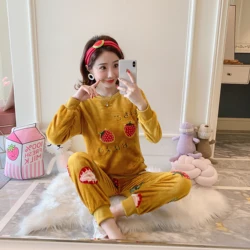 Winter Adults Flannel Round Neck Cartoon Women Sleepwear Costume Pajamas Sets Lovely Animal Pyjamas