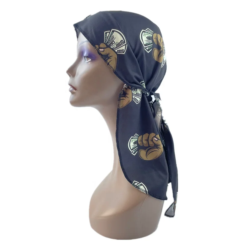 Unisex Men Silk Durag Custom Print Soft Bandana Turban Hair Accessories Hip Hop Long Tail Straps Paisley Do Doo Silky Durags