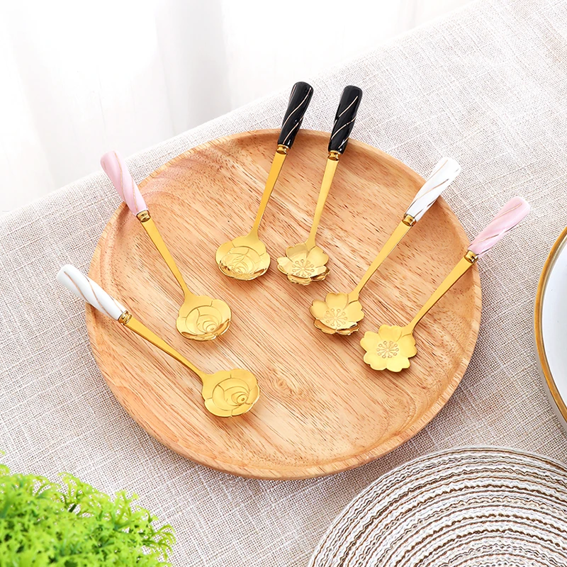 
Creative Rose Cherry Blossoms Flower Design Coffee Spoon Tea Spoon for Wedding Gift 