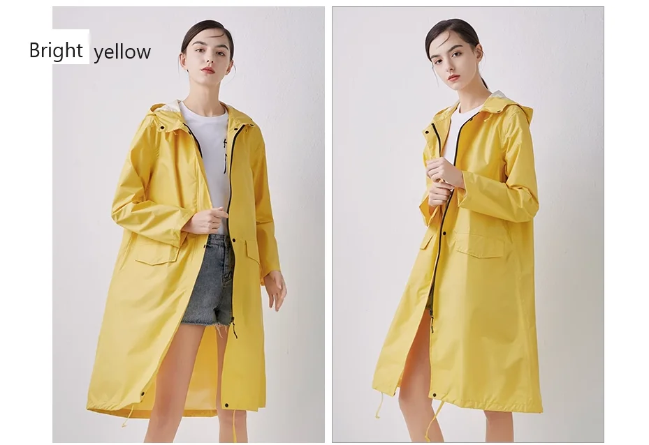 New fashionable trench coat style solid color printed raincoat for outdoor travel, suitable for adult men and women couples