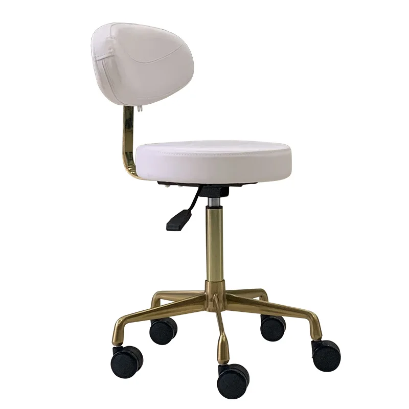 Beauty Salon Furniture Luxury Bar Working Chair Small Stool With White Leather Gold Base For Beauty Bed Use