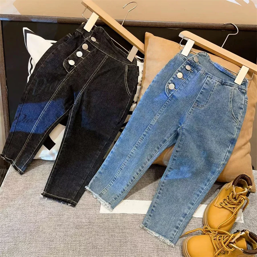 2-7 Years Hot Sale Casual Toddler High Waist Denim Trousers Wholesale Girls Boutique Clothing Jeans For Kids Girls Custom Pants