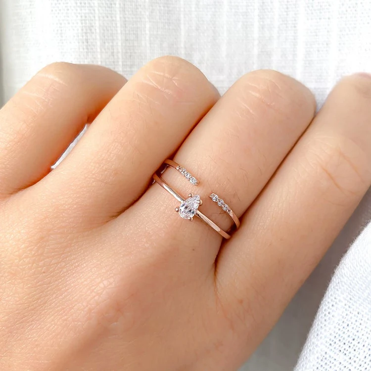 Daochong Custom Delicate Teardrop Rings 925 Sterling Silver Zircon Rings Jewelry