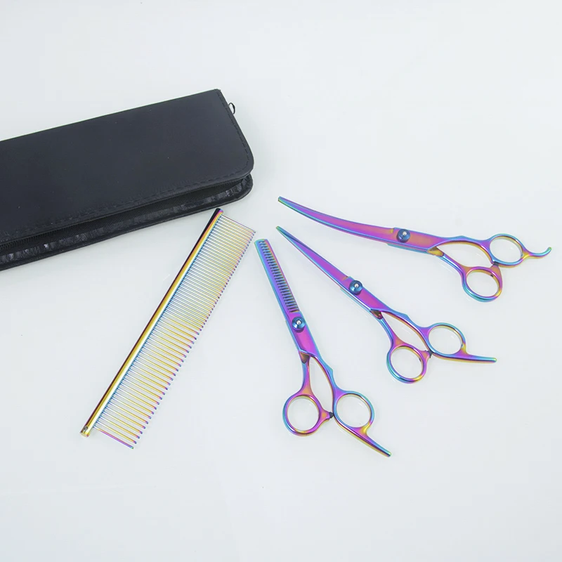 Pet Scissors Kit Stainless Steel SUS420 Dog Grooming Shears Kit Home Use Pet Cleaning Tools