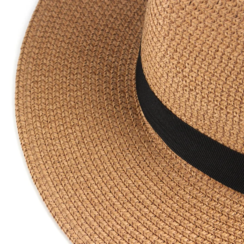 Women Wide Brim Straw Panama Roll up Hat Belt Buckle Fedora Beach Sun Hat UPF50+