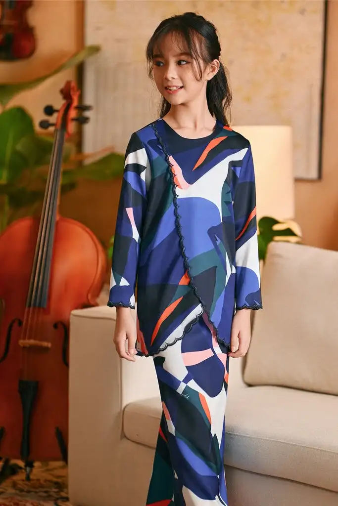 SIPO Muslimah Good Quality Kebaya Two Set Long Sleeve Front Buttons Popular Muslim Dress Islam Clothing Kids Peplum Kurung