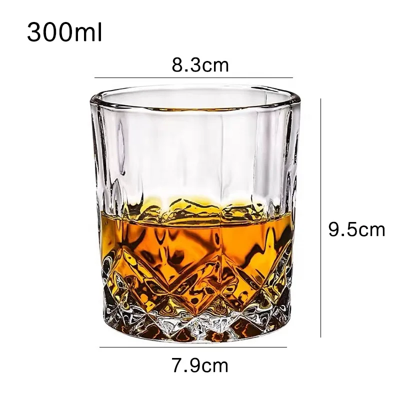 Lead-free glass diamond cup 300ml round bottom whisky glass cups for whisky tasting glass whisky glassware
