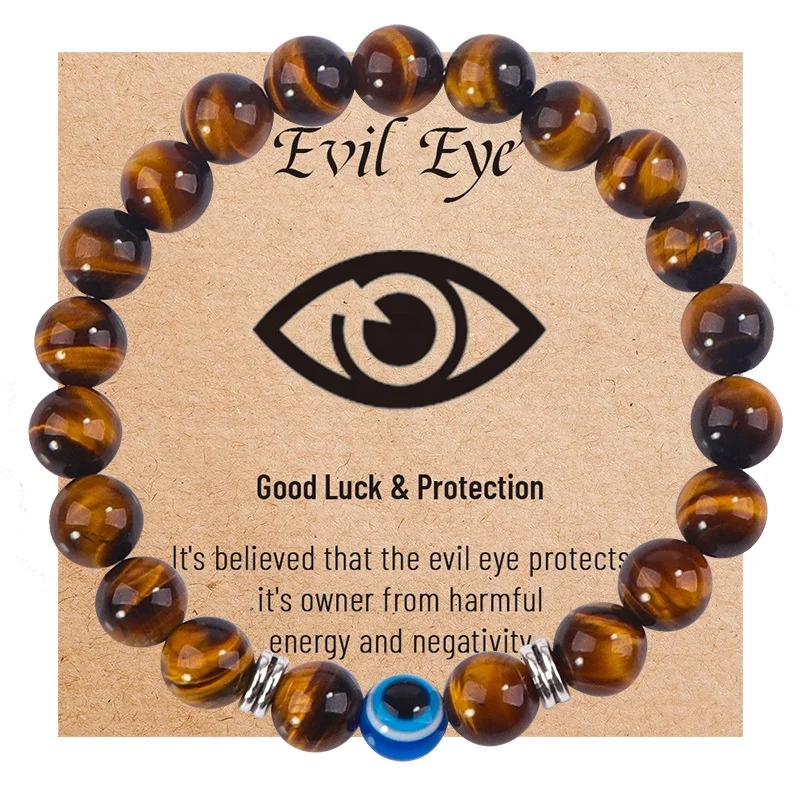 Hot sale unisex fashion Blue E vil Eye frosted Single circle Tiger Eye natural Stone jewelry Beads bracelets