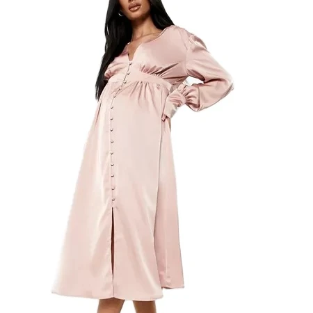 2022 wholesale new maternity occasion stain button midi dress maternity dress