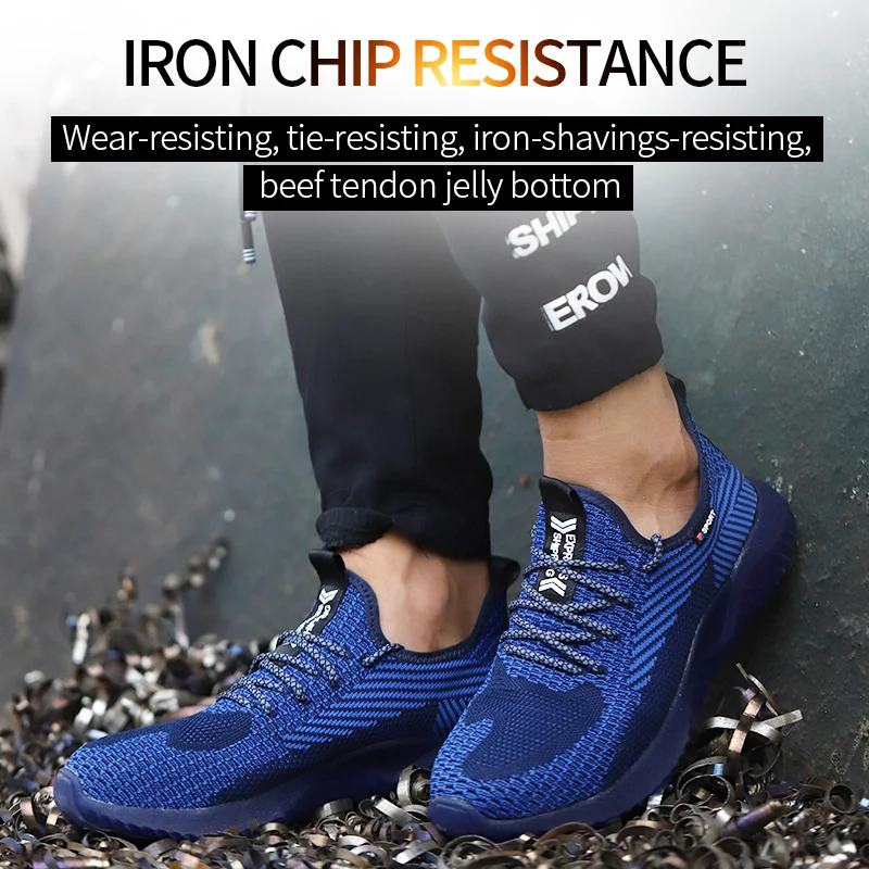 
Summer Unisex Breathable Flying Woven Lightweight Non-slip Steel Toe Industrial Work Men Safety Shoes 