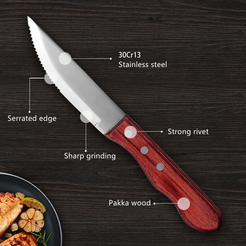 Hot Sales Sharp Serrated Blade Steak Knife Wooden Handle Buy Steak Knives 4PCS With Box Packing