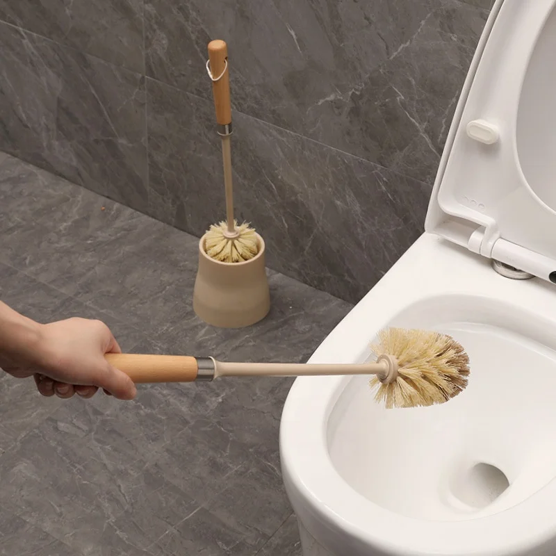 Household toilet cleaning brush set with base toilet brush wooden toilet brush and holder