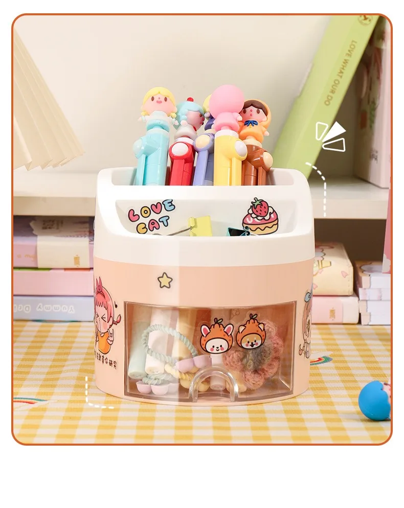 Large Capacity Ins Wind-inspired Fashionable Pen Holder Stationery Storage Box for Students Office Workers Cute Creative Girls