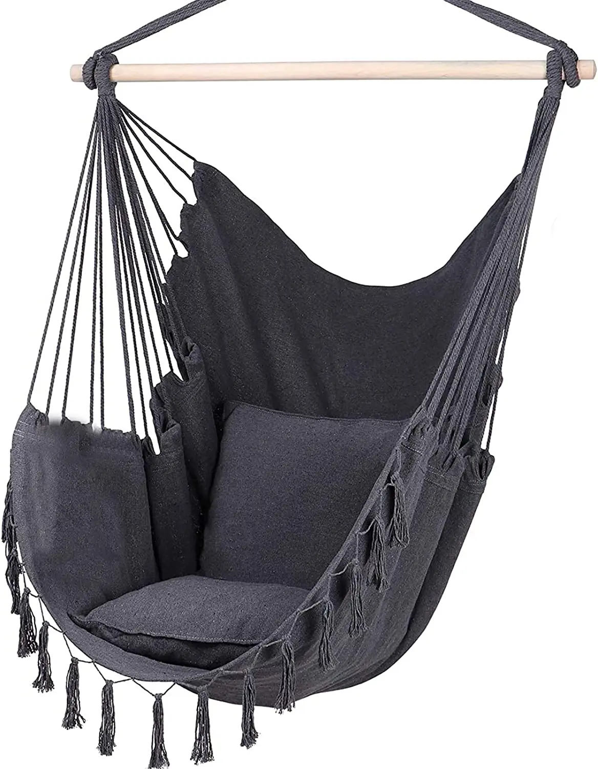 Hammock Chair Swing Hanging Chairs Rope Swing Seat with 2 Pillows and Stick Perfect for Outdoor/Indoor