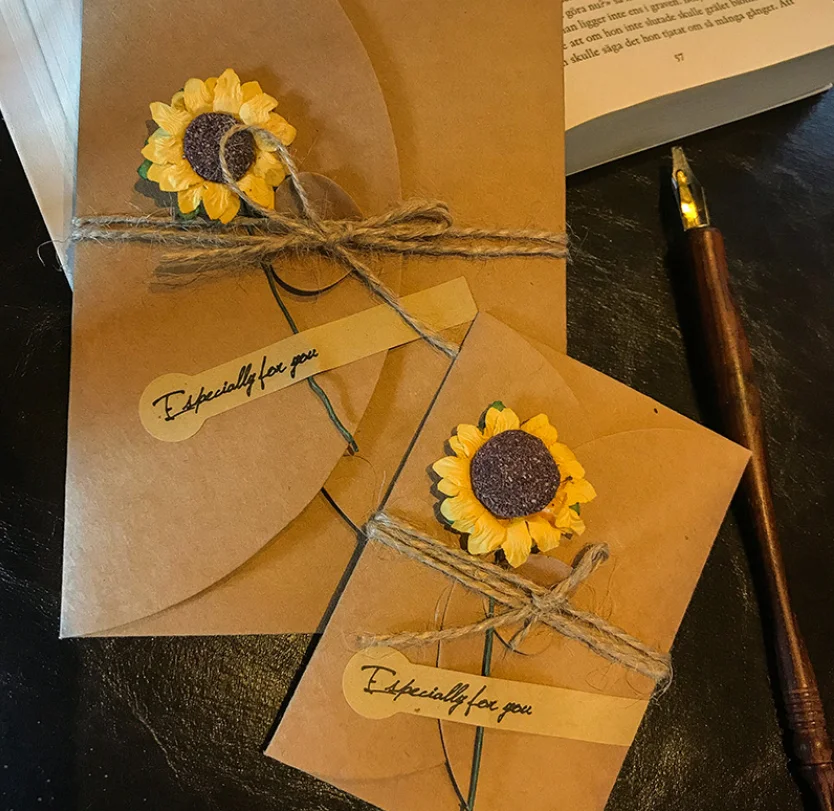 Dried flower birthday card Vintage kraft paper business blessing card Dragon Boat Festival card