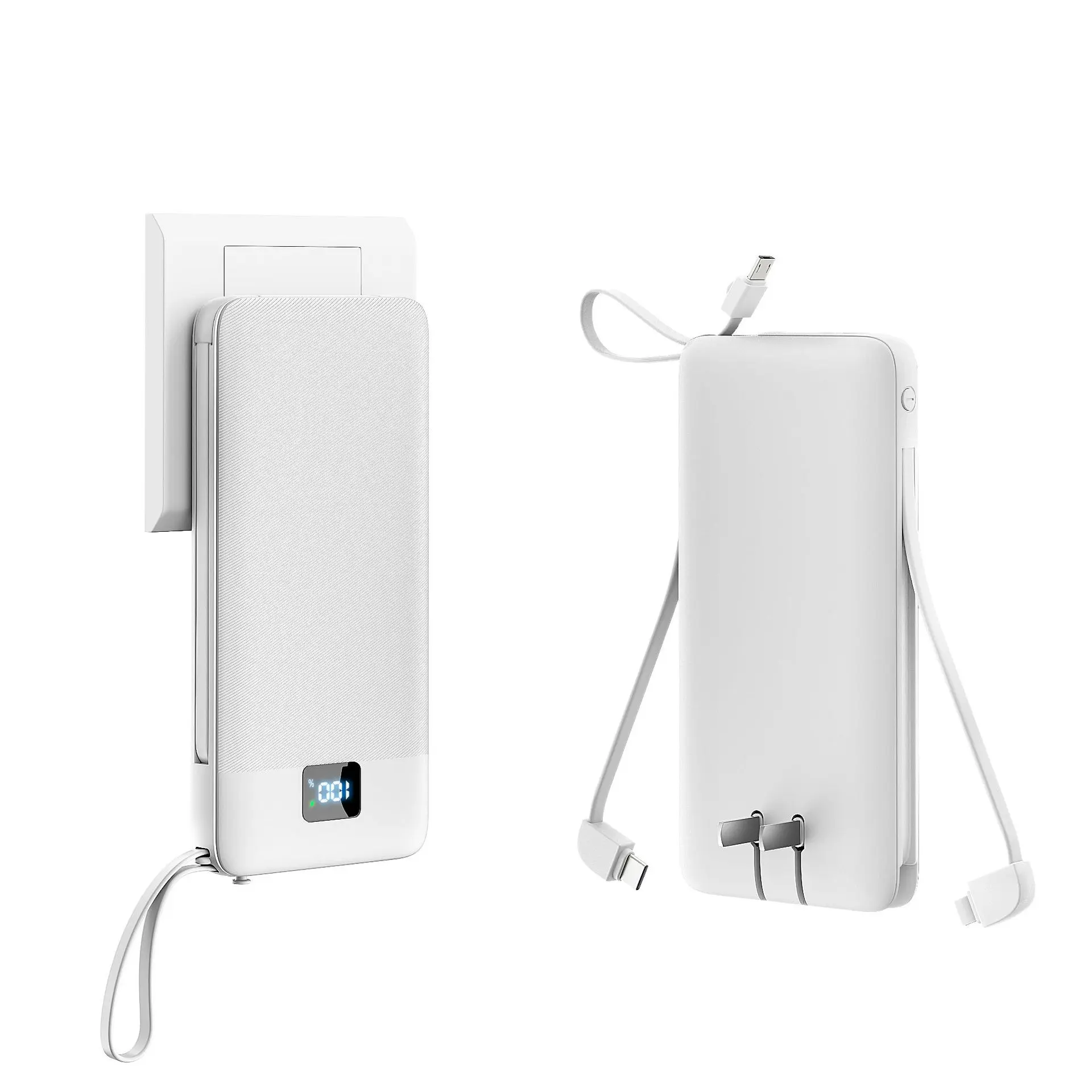 LCD Display External Battery Pack Built-In AC Wall Plug Cables 10000mAh Power Bank Portable Charger For Iphone Samsung