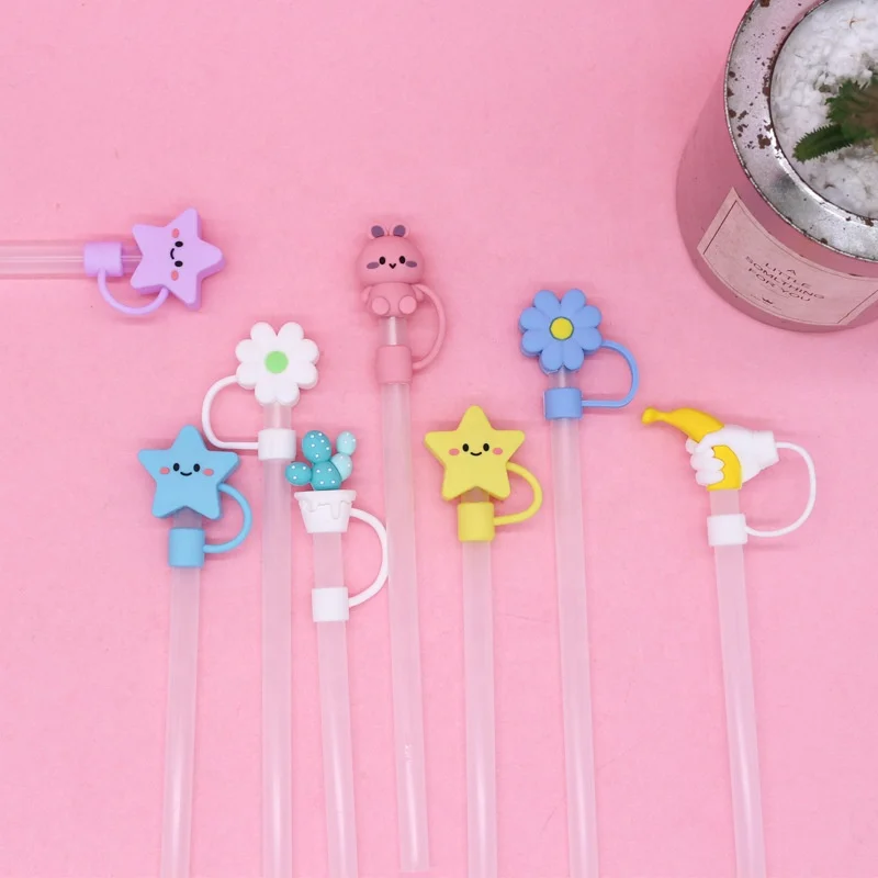New silicone soft rubber Cartoon doll PVC Dust plug plastic Straw protective sleeve kitchen accessories Suitable for 9-10 mm