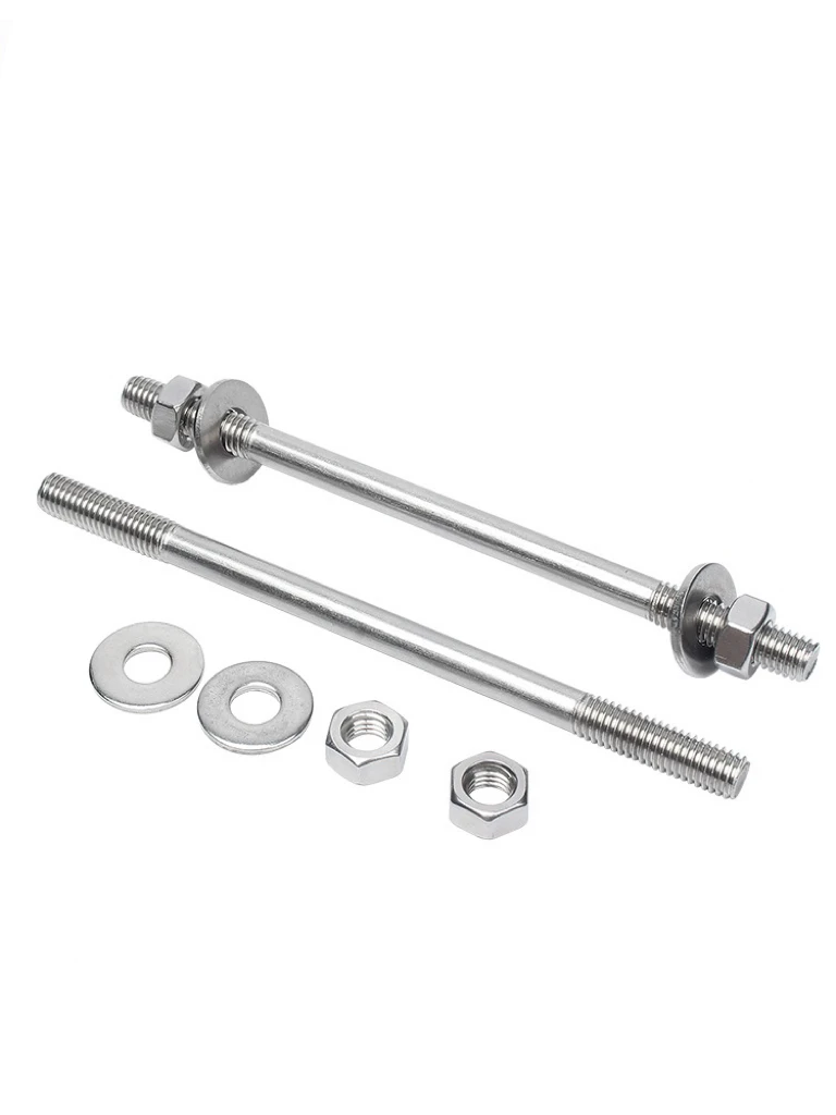Hot Sale 304 Stainless Steel Wall-piercing Screw Lengthened Double-head Bolt Set With Two Nuts Two Flat Washer Double End Thread