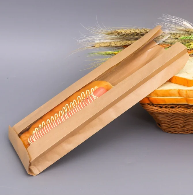 Wholesale accept custom grease proof food package customized printed kraft paper bread packaging bag bakery bag bread paper bags