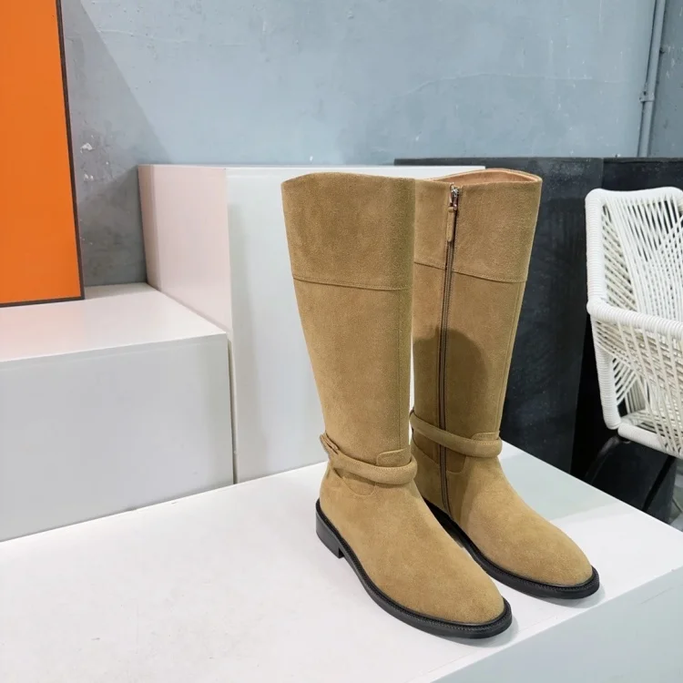 Shoes Stock Classic Leather And Cowhide Fur Designer Luxury Hermas Shoes Winter Calf boots For Lady