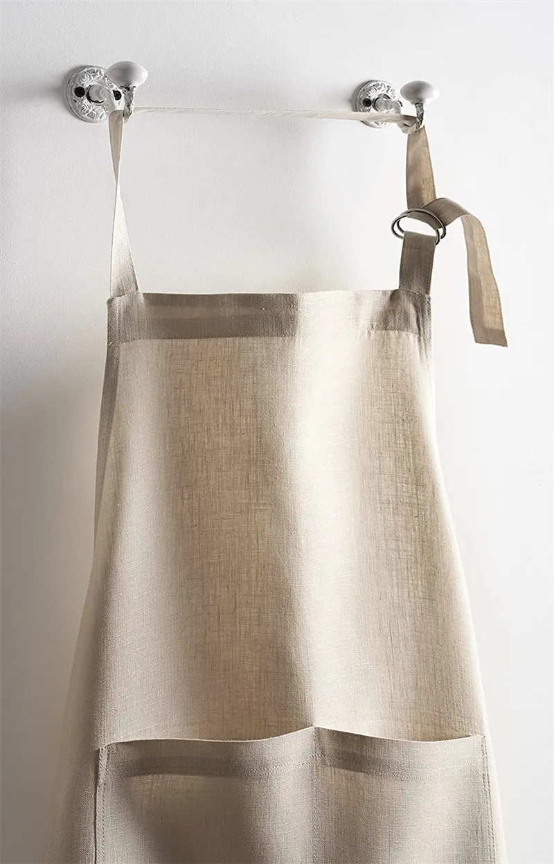 Avignon Ancient Scroll 100% Linen 1 Piece Kitchen Apron Reusable with an Adjustable Neck & Invisible Center Pocket with Long Tie