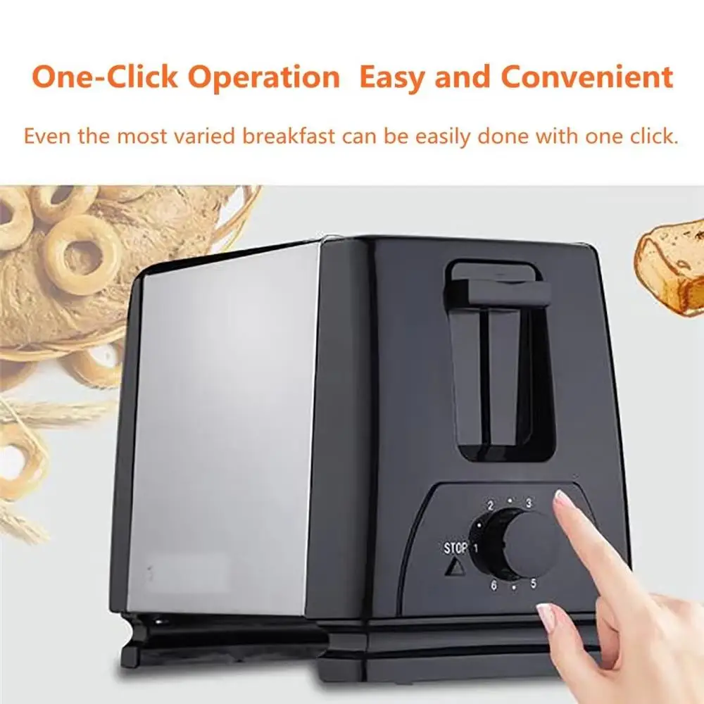 Household Automatic Bread Toaster Fast Heating 2 Slices Slots Bread Maker Cooking Stainless Steel Baking Breakfast Machine 650W