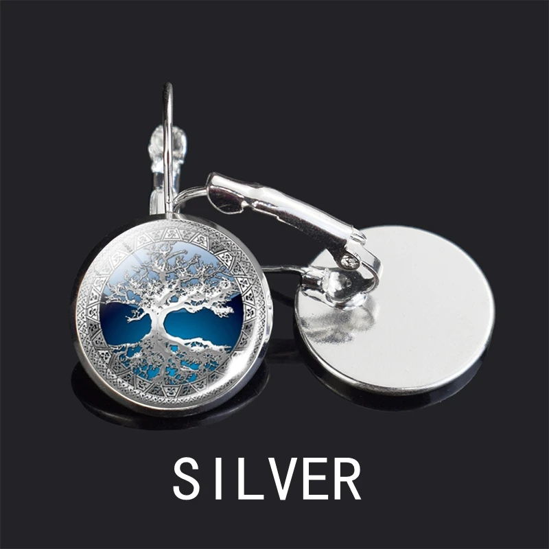 Celtic Tree of Life Drop Earrings Fashion Glass Cabochon French Ear Hook Classic Art Photo Jewelry for Women and Girl