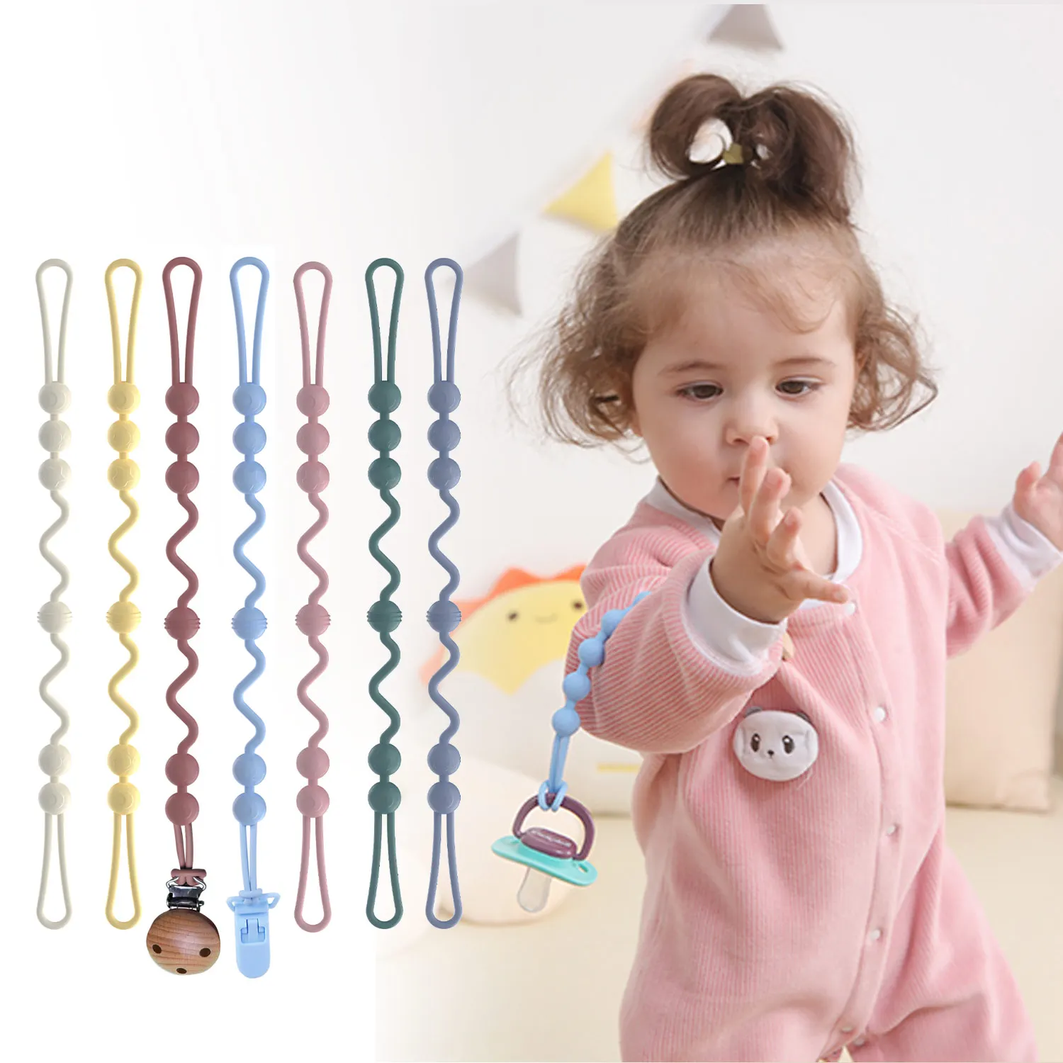 New Arrive Safety Multicolor Silicone Pacifier Clips Chain Teething Toys Baby Pacifier Holder