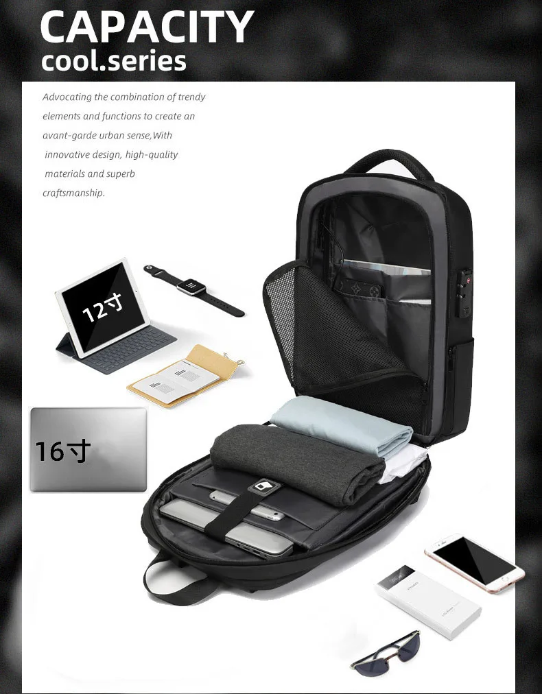 Enlarged EVA Men Hard Shell Business Backpack Waterproof Anti- Theft Laptop Bag Backpack With USB Charging Port TSA Lock