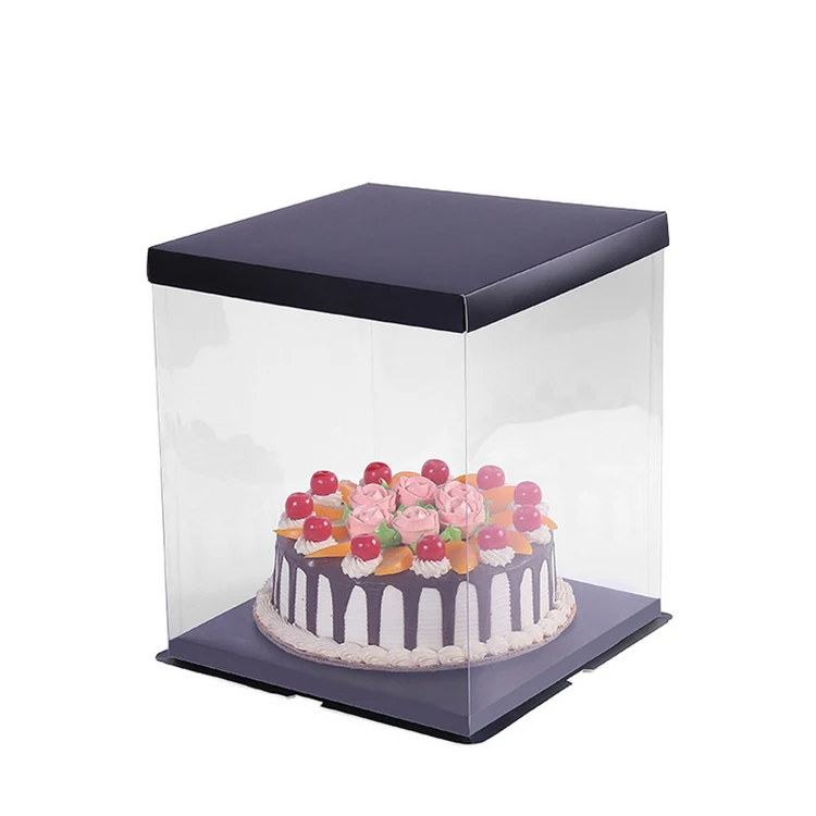 Luxury Custom Logo  Clear  Square Tall Transparent Cake Box Pet Pvc Wedding Birthday Party Gift Box