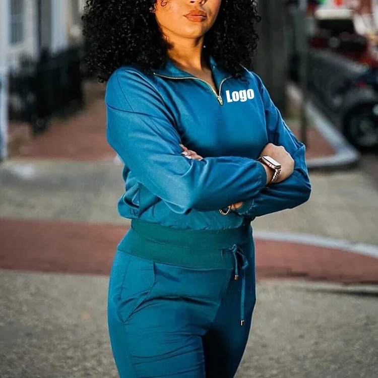 Top Sale Stretchy Nurse Hospital Uniforms Custom Medical Uniform Knitted Women Scrub Sets Jogger Pants Suits