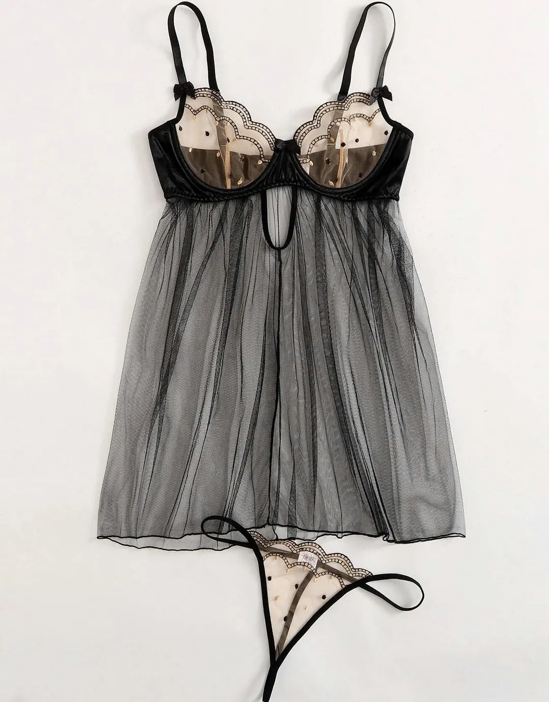 Sexy Halter Pajamas Mesh Bow Sexy Women Lingerie Set Transparent Temptation Sexy Women Pajamas With Thong