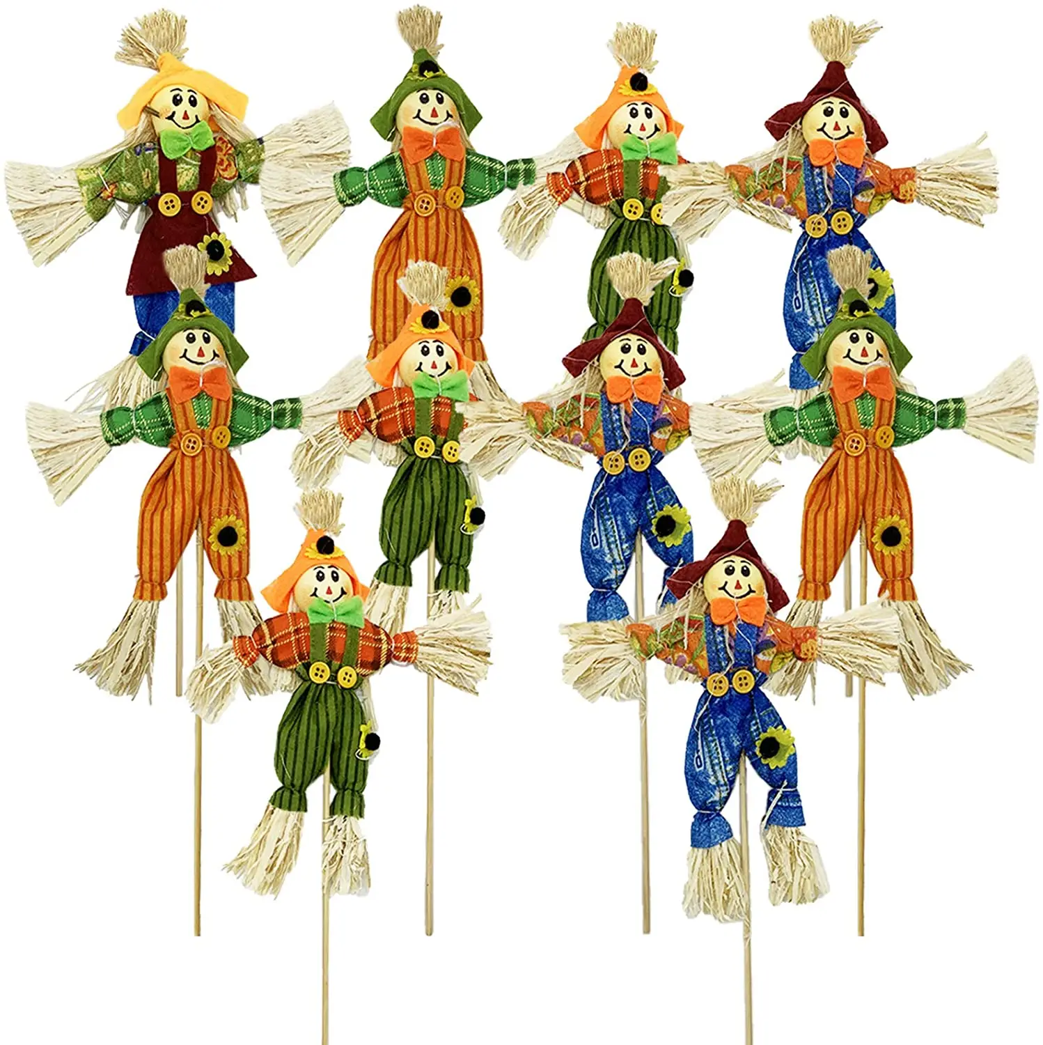 Scarecrow on Broom - Handcrafted Small Toys for Fall Harvest and Halloween