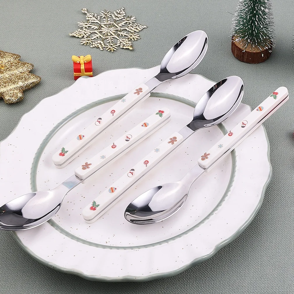 2023 New Christmas Knife Spoon Fork Set Stainless Steel ABS Plastic Handle Flatware Christmas Cutlery Set with Gift Box
