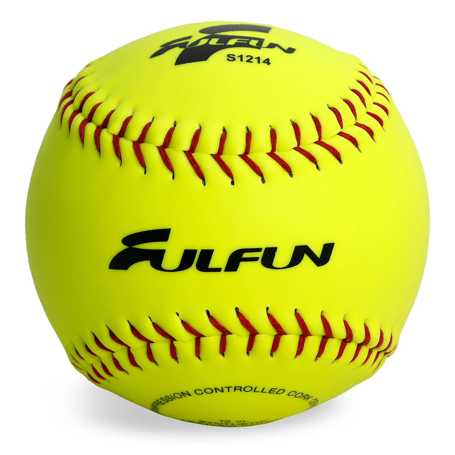 Optic yellow softball, softball 12 inch with red  stitching thread