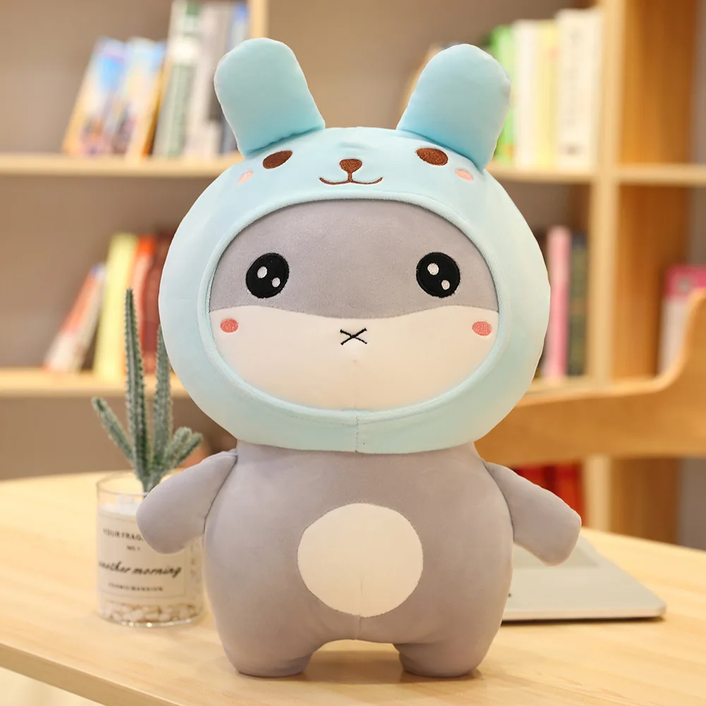 New Cute Plush Toy Transformable Bed Doll Soft  Plush Doll With Rabbit and Pig Hat hamster Plush Toys Wearing Hats
