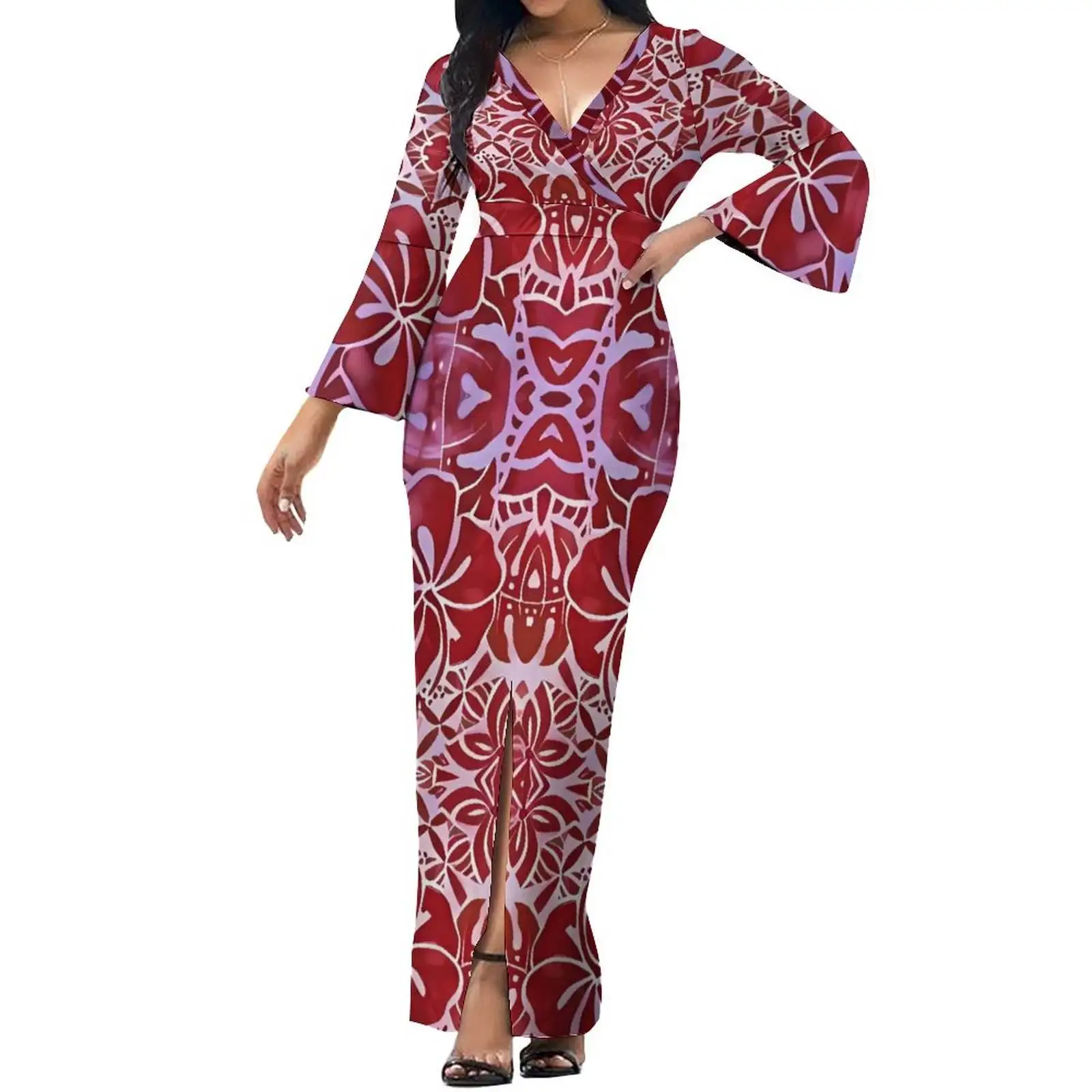 Top Quality Custom Polynesian Tattoo Samoan Dress Palaka Hawaiian Plaid Print V Neck Ladies Dress Vestidos Elegantes Para Mujer