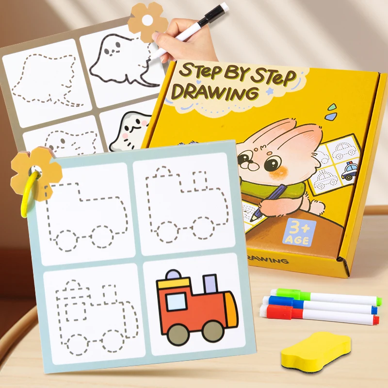 Educational drawing notebook with control pen for drawing children for years 2-4 and 5-7