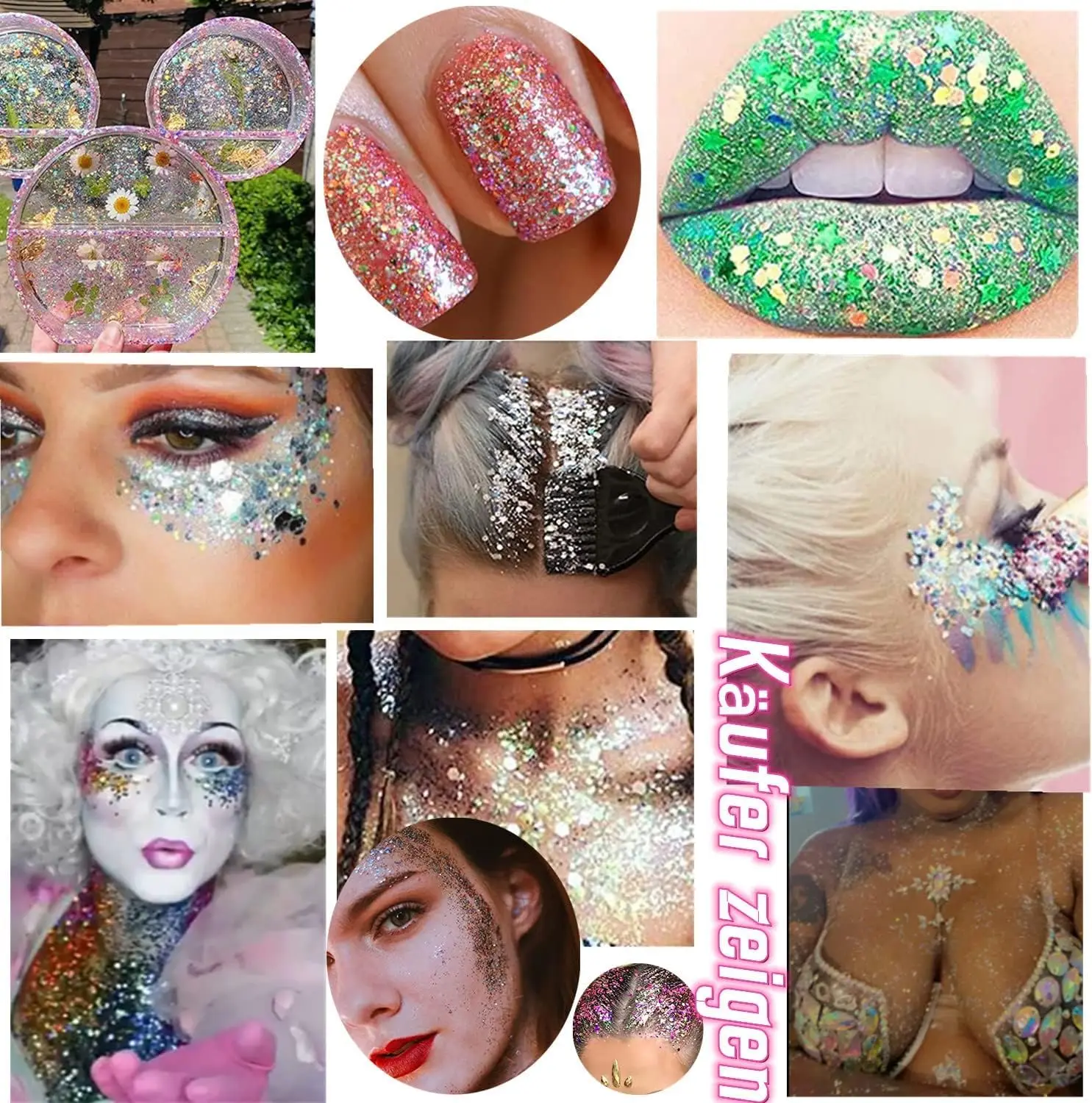 9 Pack Body Glitter Gel Mermaid Sequin Chunky Glitter Face Hair Nail Lip Lasting Sparkling Lotion Glitter Liquid Eye
