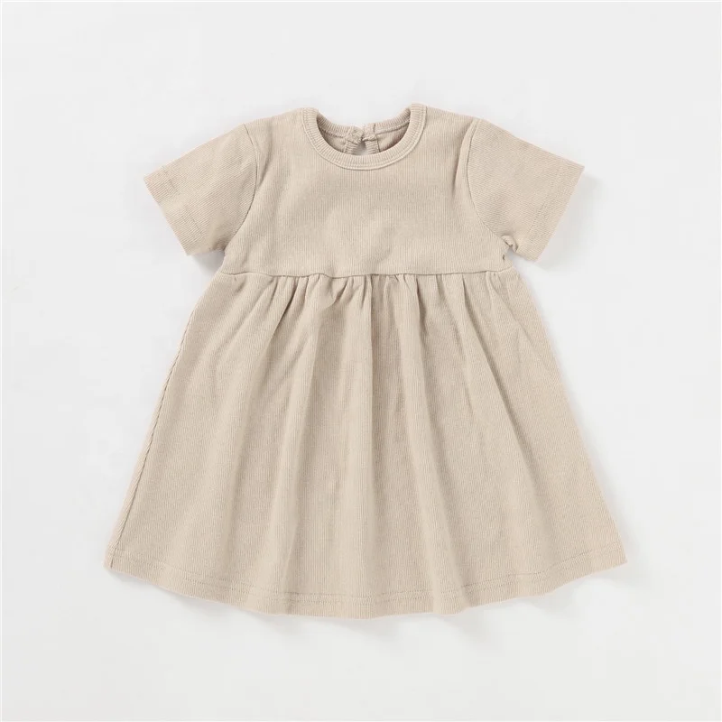 Ribbed Short Sleeve Baby Girl Cotton Dresses