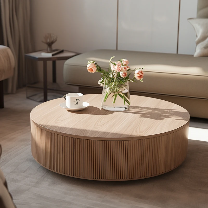 Mrs Woods Living Room Table Coffee Top Grade 100% Oak/Teak Wooden Material Round Coffee Table