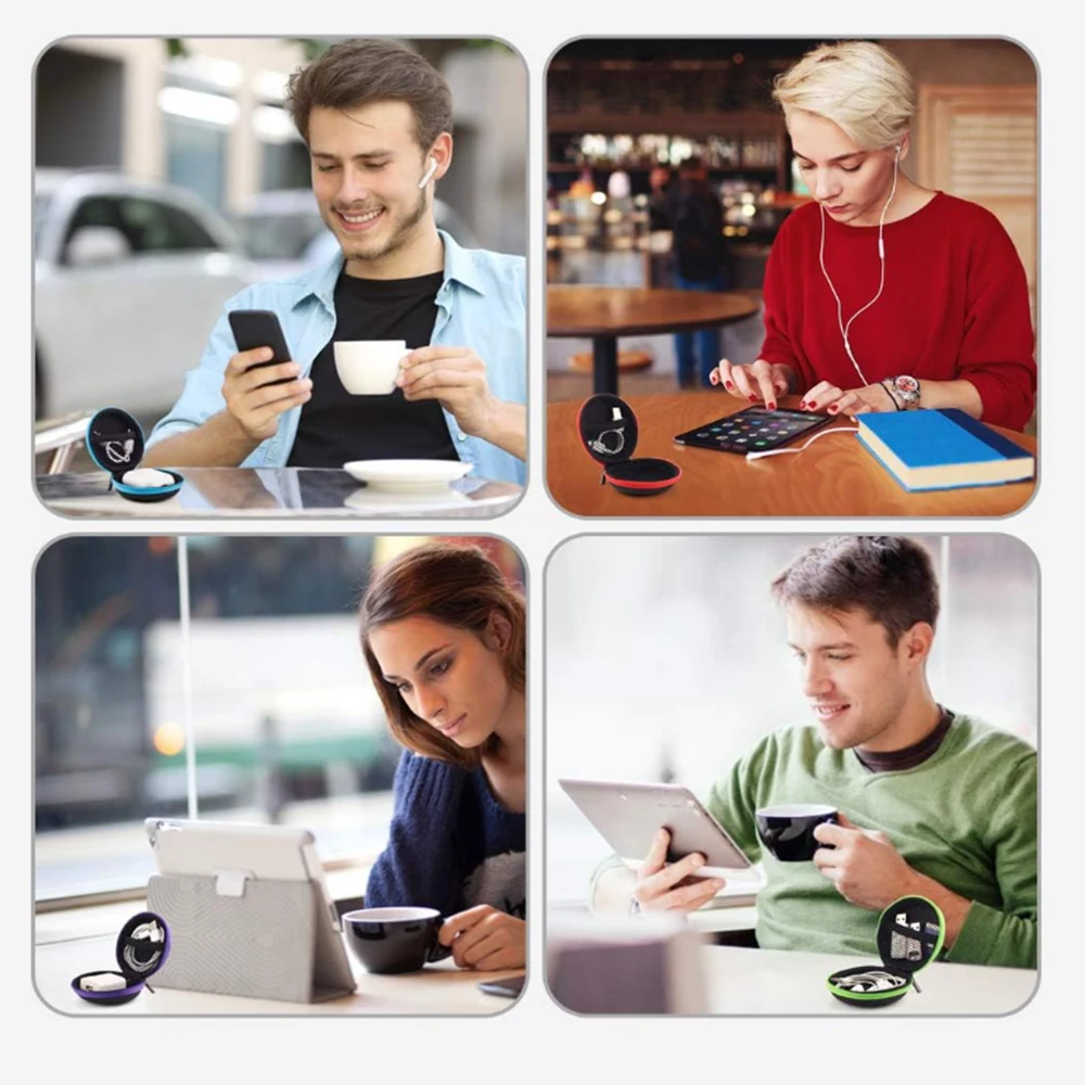 PU leather EVA cases with zipper cover round earphone protective Special Purpose Bags,USB Cable SD Cards Storage Bag